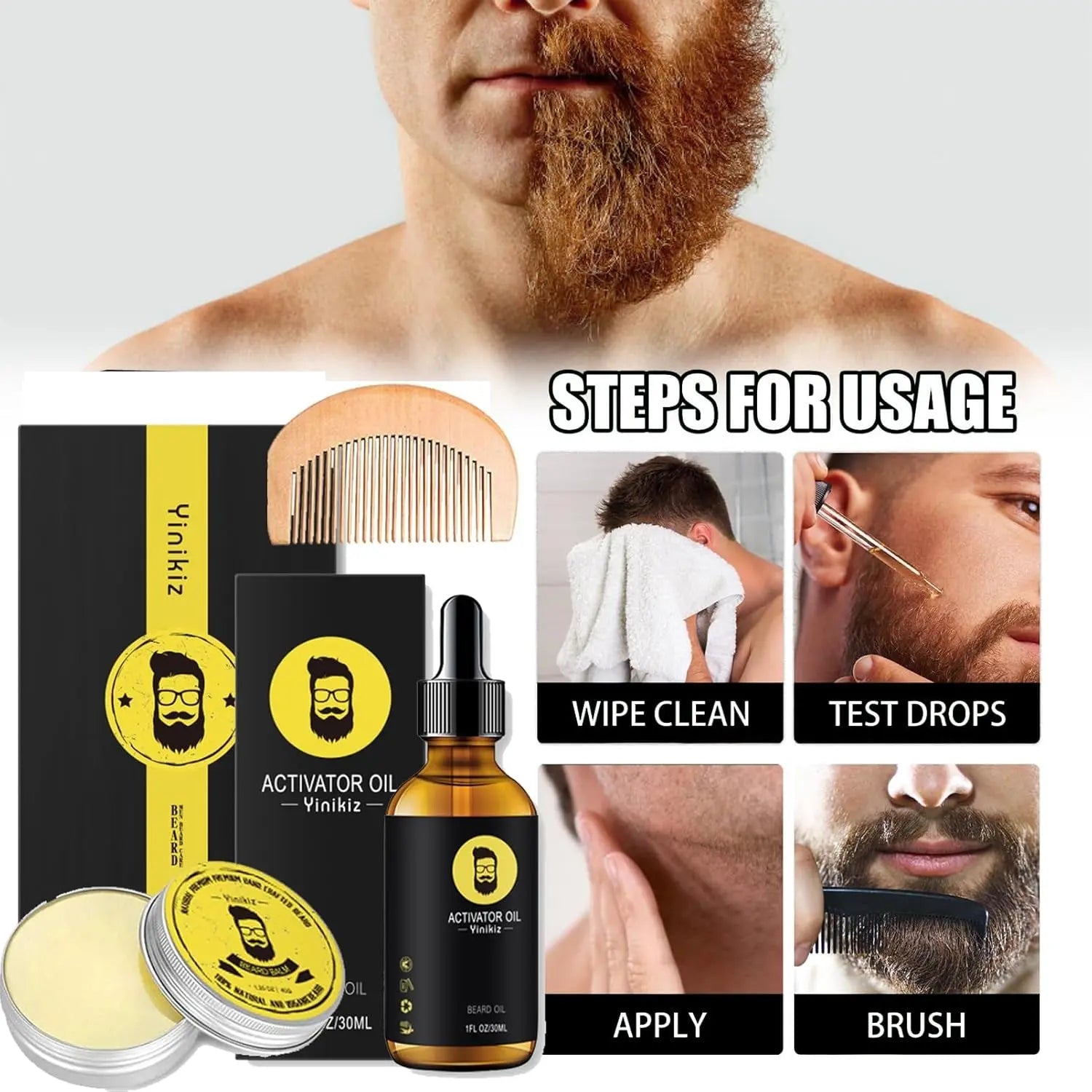 Beard Grooming Kit - Men'S Christmas Stocking Stuffer with Brush, Comb, Balm, Growth Oil, Scissors